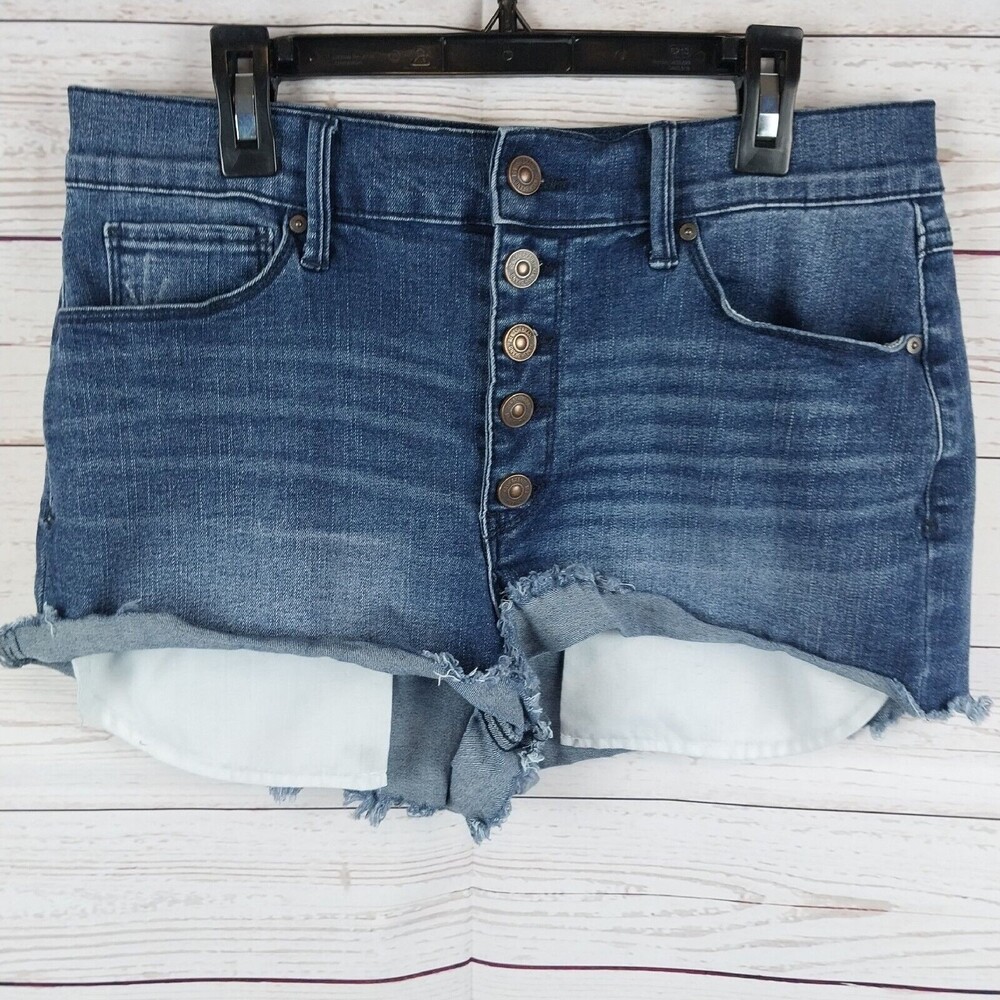 Rewash High Rise Button Fly Denim Shorts Distressed Raw Hem Women's Size 11/30